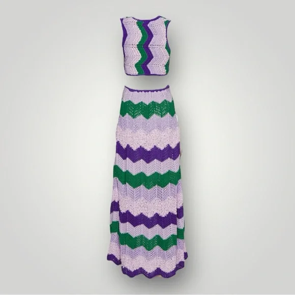 Pinko Purple & Green Crochet Maxi Dress